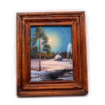 Картина «Пейзаж». Масло. Деревянная рамка. Размер 15,5×18,5 см 1989 года (СССР) #1