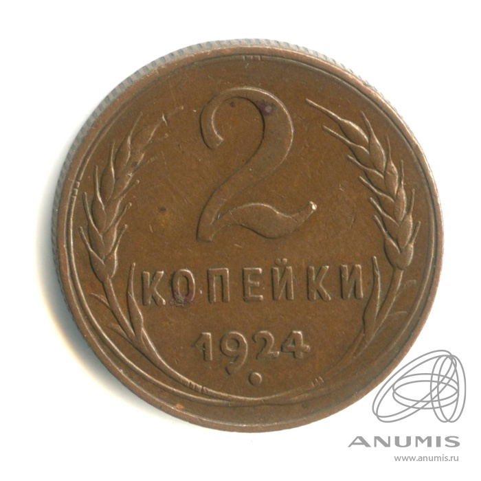 2 копейки 1924 — Гурт рубчатый. На Николаевском кружке. Федорин № 3, 40 у.е