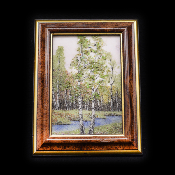Картина «Русские березы. Каменная крошка». Размер 10,2×13,3 см
