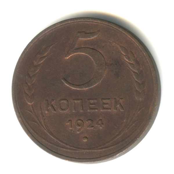 5 копеек — Гурт гладкий. На Николаевском кружке. Земной шар плоский 1924