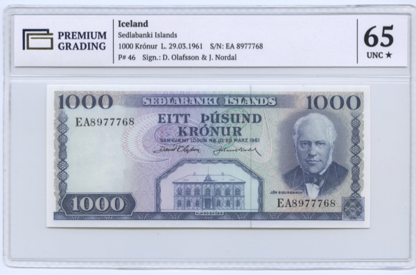 1000 крон (Pick: # 46) 1961. В слабе. в слабе PREMIUM GRADING 65 Unc