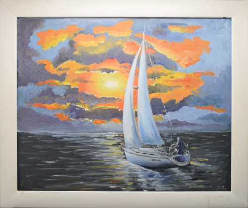 Картина «Белая яхта». Масло, холст. Размер 56×46 см
