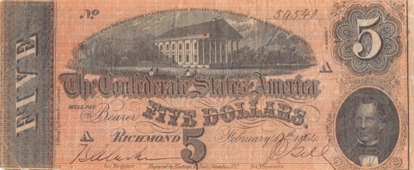 5 долларов (Pick: # 67) 1864. Конфедерация. Ричмонд