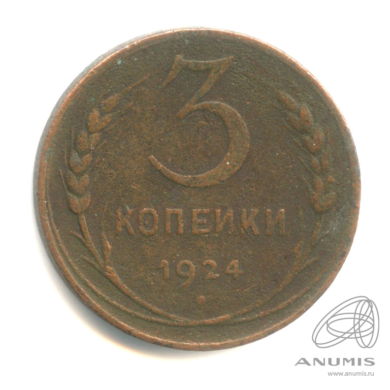3 копейки 1924 — Гурт гладкий. На Николаевском кружке