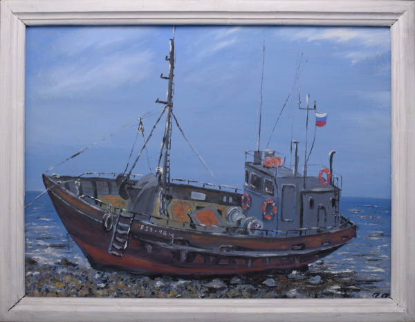 Картина «Старый баркас». Автор: Галина Гусева. Картон. Размер 44×34 см