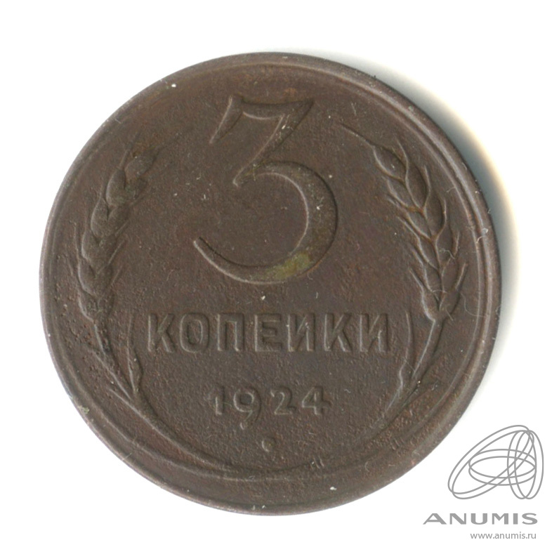 3 копейки 1924 — Гурт гладкий. На Николаевском кружке
