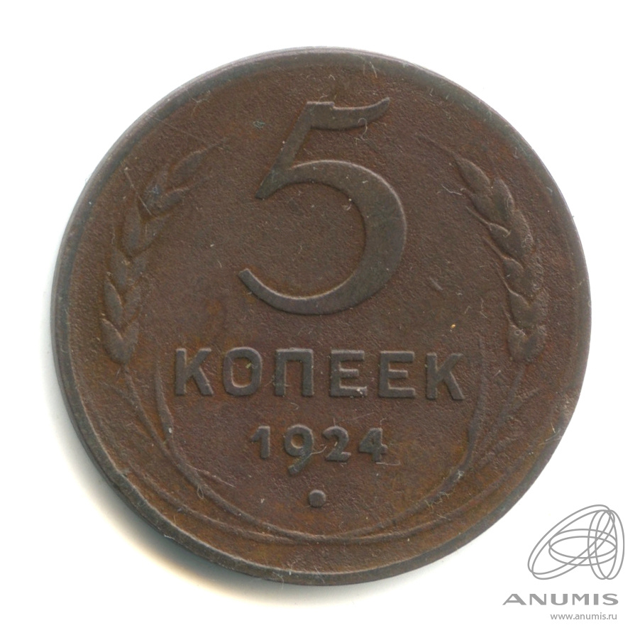 5 копеек 1924 — Гурт гладкий. На Николаевском кружке. Земной шар выпуклый (Земной шар выпуклый)