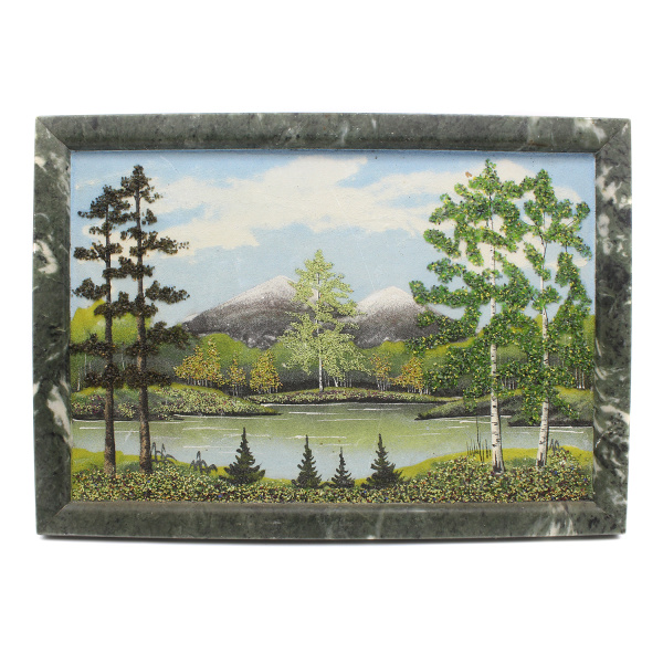 Картина «Пейзаж». Размер 33×23 см. Панно из камня на каменной основе, дарственная надпись