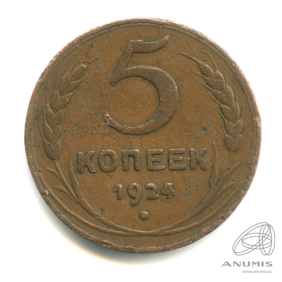 5 копеек 1924 — Гурт гладкий. На Николаевском кружке. Земной шар выпуклый (Земной шар выпуклый)