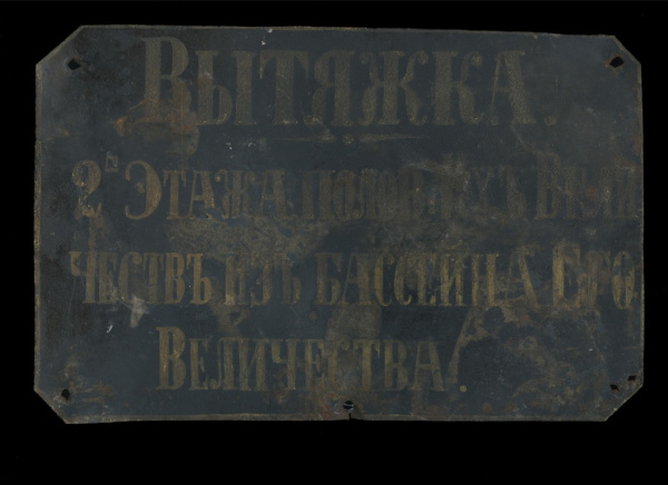 Накладка «Вытяжка 2-й Этажа полов их Величеств из бассейна Его Величества». Бронза. Размер 27×18 см