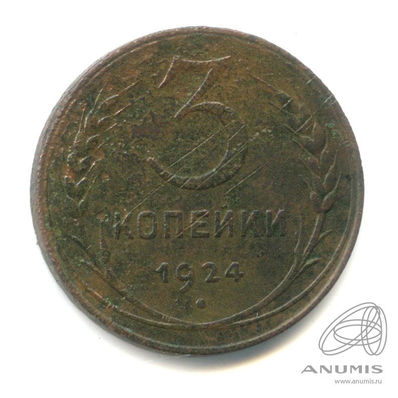 3 копейки 1924 — Гурт гладкий. На Николаевском кружке