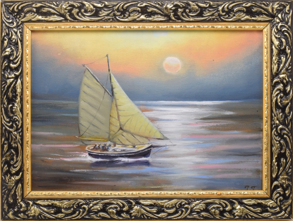 Картина «Тендер на закате». Автор: Галина Гусева. Масло, холст. Размер 43×33 см