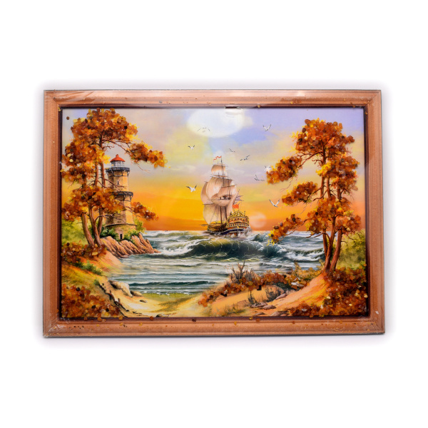 Картина «Морской пейзаж» с янтарной крошкой. Размер 33×23 см