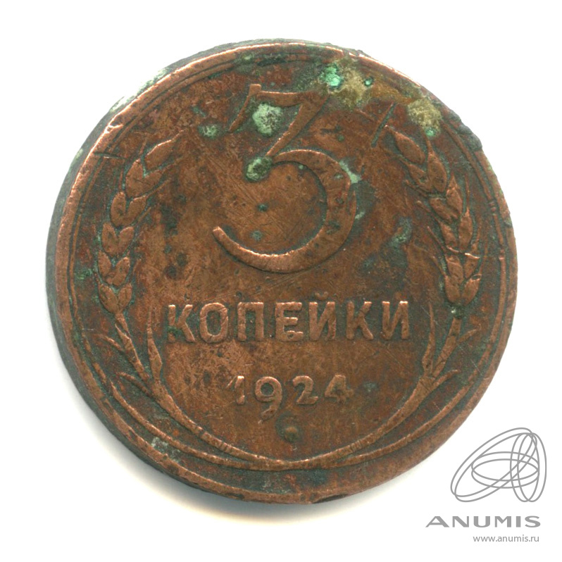 3 копейки 1924 — Гурт гладкий. На Николаевском кружке