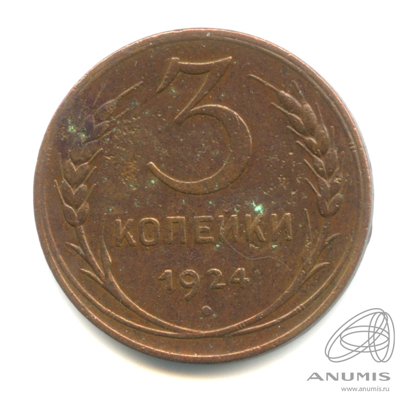 3 копейки 1924 — Гурт гладкий. На Николаевском кружке