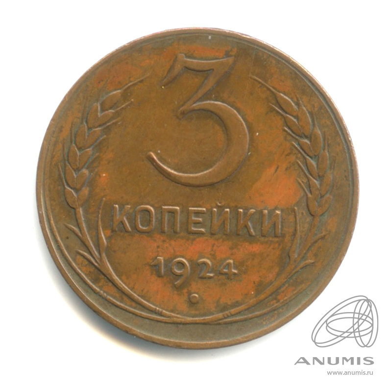 3 копейки 1924 — Гурт гладкий. На Николаевском кружке