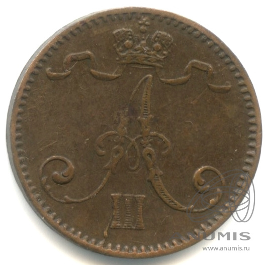 1 пенни 1892 — Для Финляндии. Вензель Александра III. Кабинетная патина