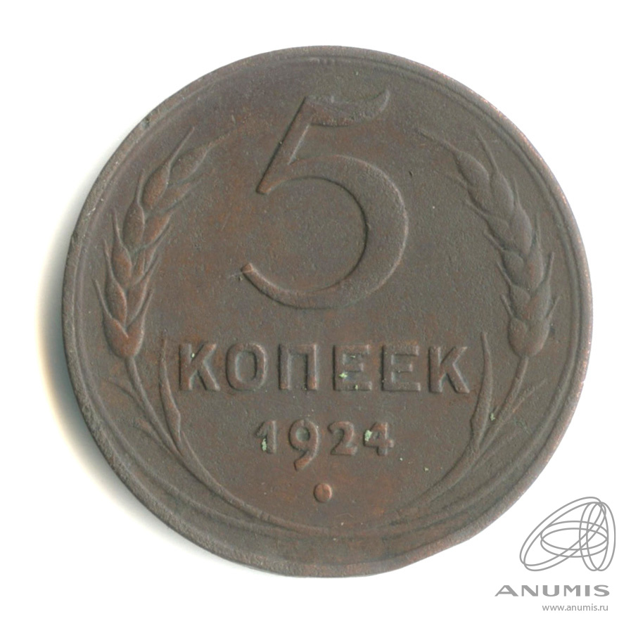 5 копеек 1924 — Гурт гладкий. На Николаевском кружке. Земной шар плоский (Земной шар выпуклый)