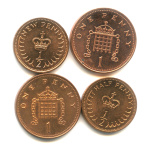 Лот монет «½ пенни, 1 пенни 1971−2007 гг». 4 шт. Штемпельный блеск (Великобритания) #1