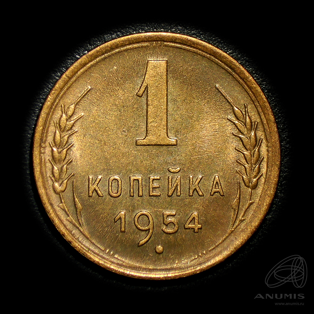 1 копейка 1954 — Венок 16 лент