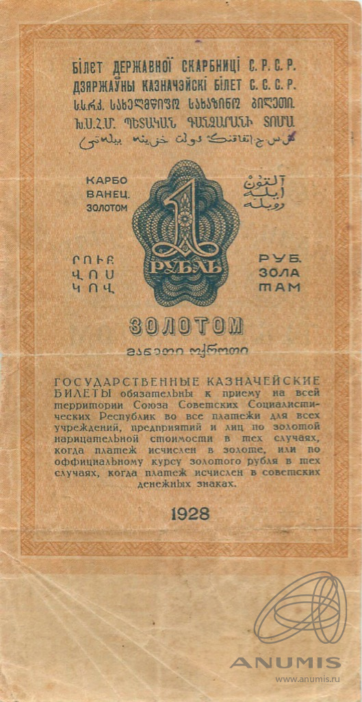 1 рубль золотом 1928 Серов — Нарком фин. Брюханов 69−368