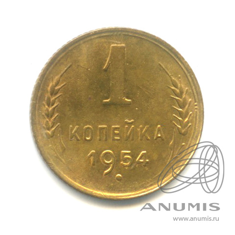 1 копейка 1954 — Венок 16 лент