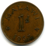 1 пенни (Регулярный выпуск) 1967. редкая 1967 года (Малави) #1
