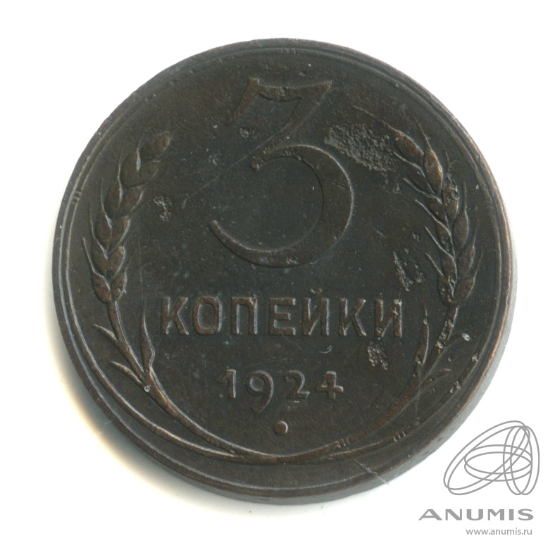 3 копейки 1924 — Гурт гладкий. На Николаевском кружке