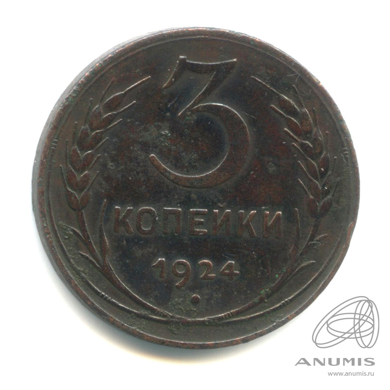 3 копейки 1924 — Гурт гладкий. На Николаевском кружке